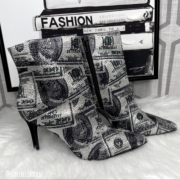 🆕 All About The Benjamins Money 💴 Bling Rhinestone Booties Boots - Picture 5 of 17